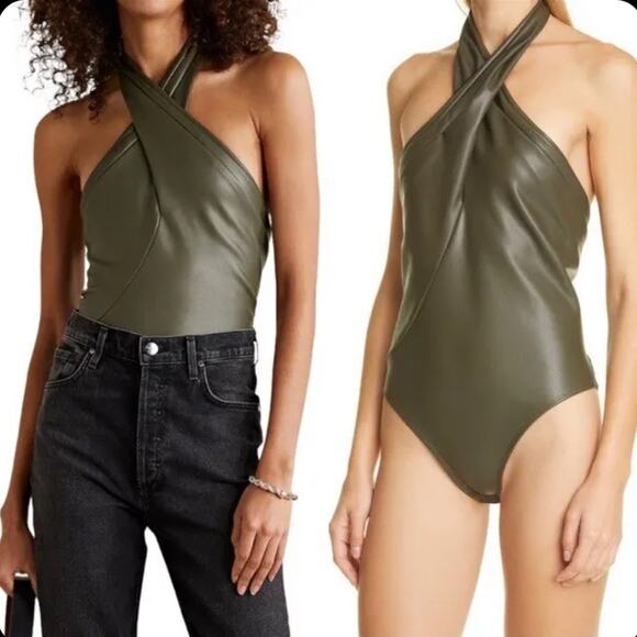Alix NYC Green Faux Leather Bodysuit Size M New Retails $245 - Picture 1 of 9